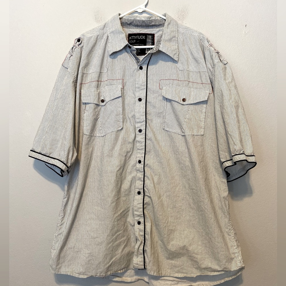 Attitude Gold By Urban Renewal Men’s 5XL Short Sleeve Striped Button Up